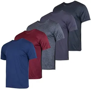 Men's Quick Dry Fit Dri-Fit Short Sleeve Active Wear Training Athletic Essentials Crew T-Shirt Fitness Gym Wicking Tee Workout Casual Sports Running Tennis Exercise Undershirt Top - 5 Pack,-Set 15,S