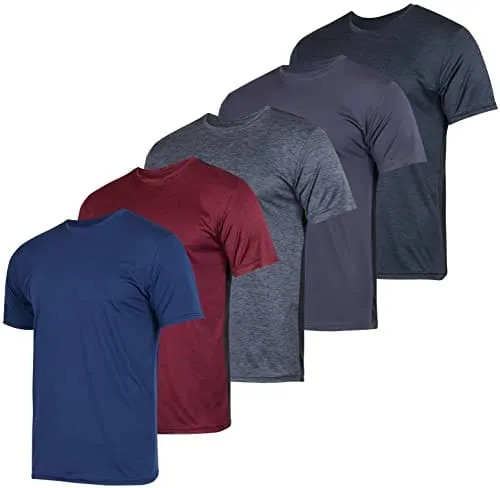 Men's Quick Dry Fit Dri-Fit Short Sleeve Active Wear Training Athletic Essentials Crew T-Shirt Fitness Gym Wicking Tee Workout Casual Sports Running Tennis Exercise Undershirt Top - 5 Pack,-Set 15,S