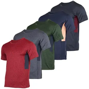 Men's Quick Dry Fit Dri-Fit Short Sleeve Active Wear Training Athletic Essentials Crew T-Shirt Fitness Gym Wicking Tee Workout Casual Sports Running Tennis Exercise Undershirt Top - 5 Pack,Set 5-S