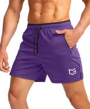 Men's Running Shorts with Zipper Pockets Quick Dry Gym Athletic Workout 5" Shorts for Men (Purple)