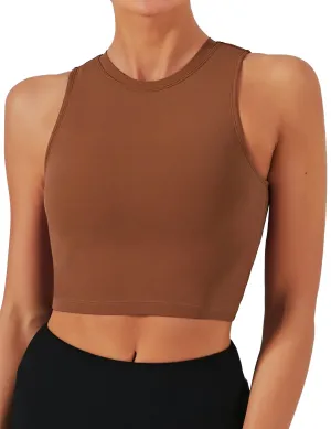 Natural Feelings Nudi Sports Bras for Women Removable Padded Yoga Tank Tops Sleeveless Fitness Workout Crop Tops Coffee Brown