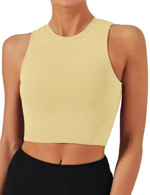 Natural Feelings Nudi Sports Bras for Women Removable Padded Yoga Tank Tops Sleeveless Fitness Workout Crop Tops Cream Yellow