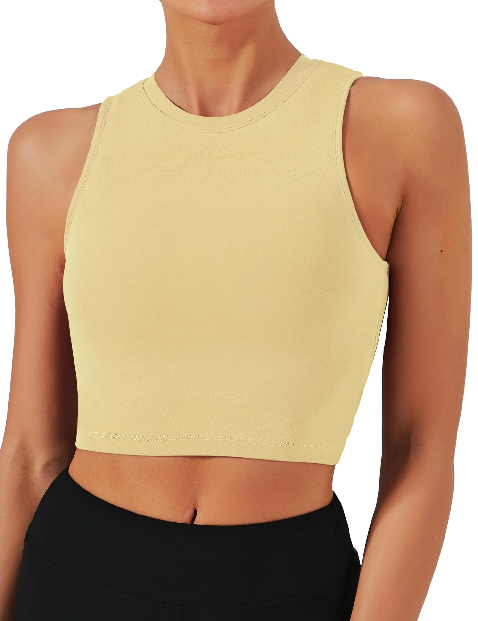 Natural Feelings Nudi Sports Bras for Women Removable Padded Yoga Tank Tops Sleeveless Fitness Workout Crop Tops Cream Yellow