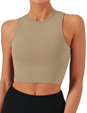 Natural Feelings Nudi Sports Bras for Women Removable Padded Yoga Tank Tops Sleeveless Fitness Workout Crop Tops Khaki