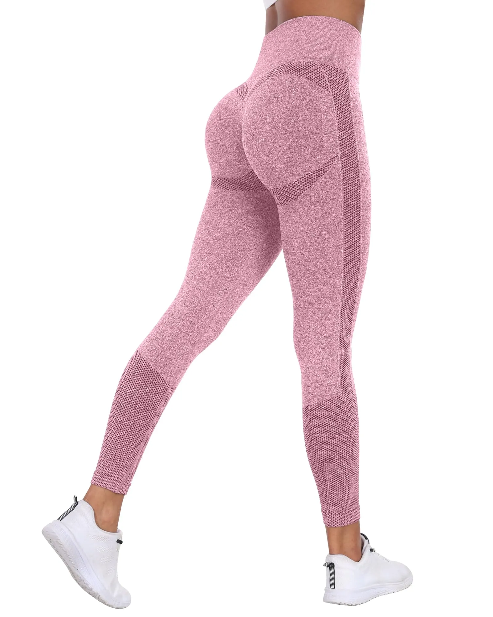 NORMOV Seamless Workout Butt Lifting Leggings - Booty Scrunch Gym Leggings for Women(AB Pink,S)