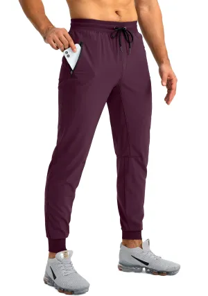 Pudolla Men's Lightweight Jogger Pants Workout Running Tapered Joggers for Men with Zipper Pockets for Athletic Travel Casual(Wine)