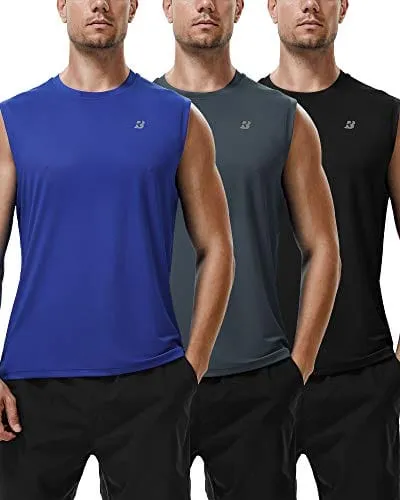 Roadbox Workout Sleeveless Shirts for Men Athletic Gym Basketball Quick Dry Muscle Tank Tops (Black Grey Blue, S)