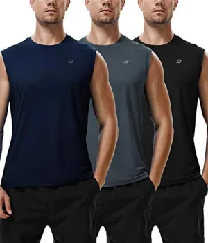 Roadbox Workout Sleeveless Shirts for Men Athletic Gym Basketball Quick Dry Muscle Tank Tops (Black Grey Dark Navy, S)