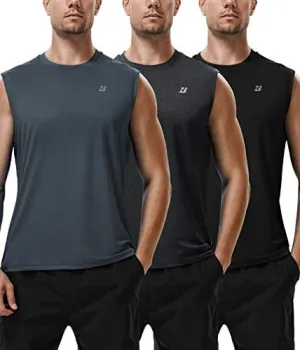 Roadbox Workout Sleeveless Shirts for Men Athletic Gym Basketball Quick Dry Muscle Tank Tops(Black Grey Black Heather, S)