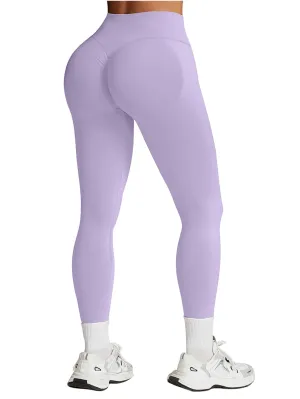 Scrunch Butt Impact Leggings for Women Mid Low Waist 25" Seamless Gym Yoga Pants Tummy Control Compression Booty Tights Lilac