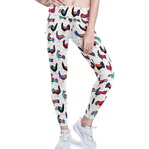 visesunny High Waist Yoga Pants with Pockets Colored Rooster Dot Buttery Soft Tummy Control Running Workout Pants 4 Way Stretch Pocket Leggings