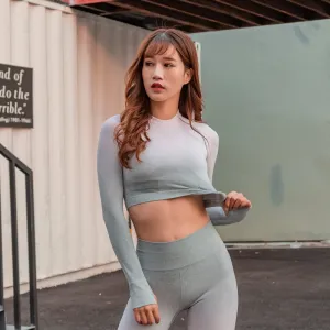 Women Yoga Set Gym Clothing Ombre Seamless Leggings Cropped Shirts Workout Sport Suit Women Long Sleeve Fitness Set Active Wear