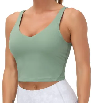 Women??s Longline Sports Bra Wirefree Padded Medium Support Yoga Bras Gym Running Workout Tank Tops (Jasmine Green)