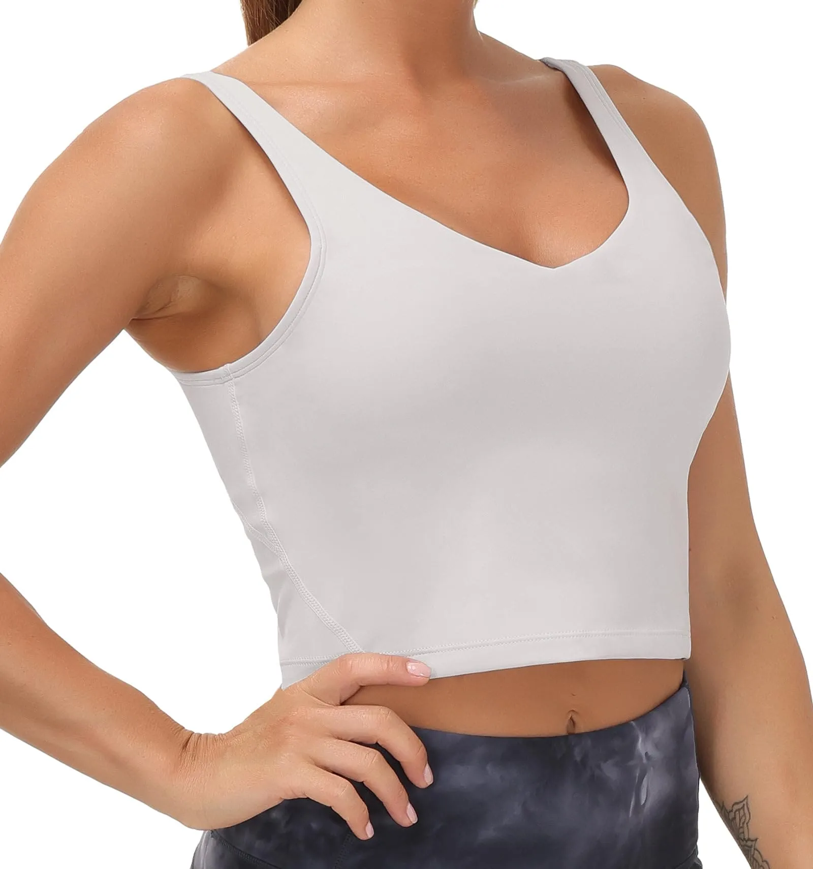 Women??s Longline Sports Bra Wirefree Padded Medium Support Yoga Bras Gym Running Workout Tank Tops (Light Grey)