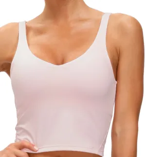 Women??s Longline Sports Bra Wirefree Padded Medium Support Yoga Bras Gym Running Workout Tank Tops (Pink)