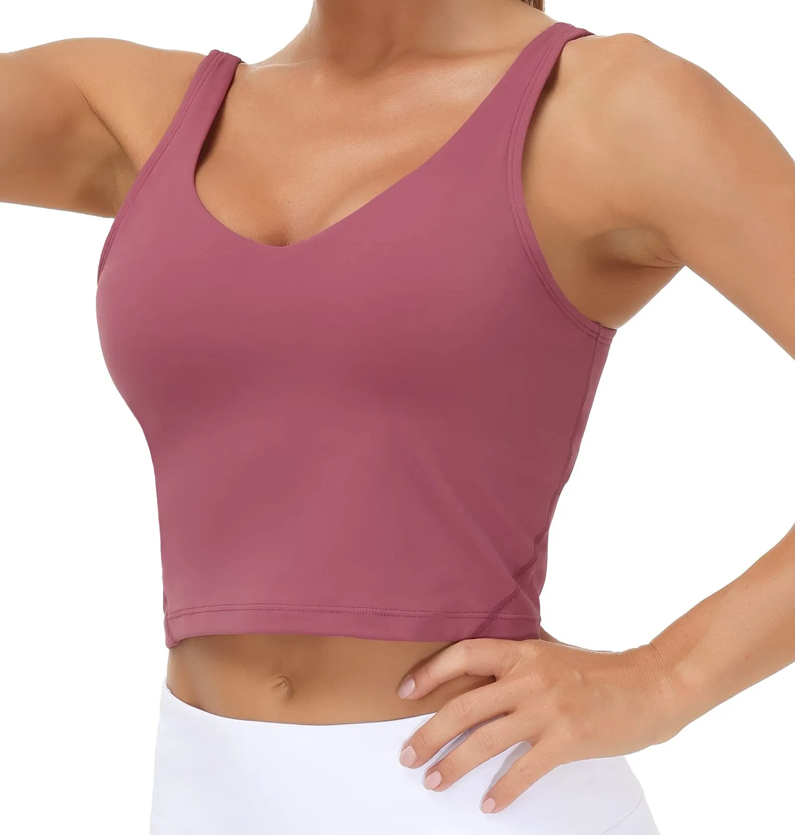 Women??s Longline Sports Bra Wirefree Padded Medium Support Yoga Bras Gym Running Workout Tank Tops (Rose red)