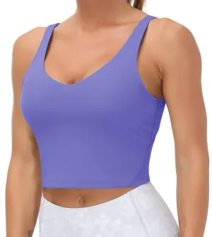 Women??s Longline Sports Bra Wirefree Padded Medium Support Yoga Bras Gym Running Workout Tank Tops(Bright Purple)