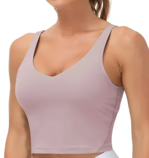 Women??s Longline Sports Bra Wirefree Padded Medium Support Yoga Bras Gym Running Workout Tank Tops(Light Purple)