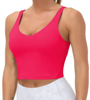 Women??s Longline Sports Bra Wirefree Padded Medium Support Yoga Bras Gym Running Workout Tank Tops(Magenta)
