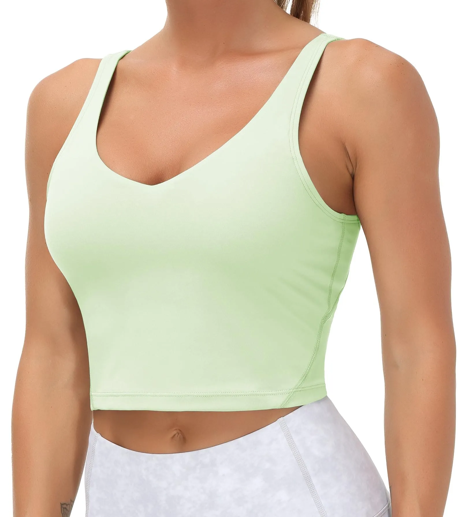 Women??s Longline Sports Bra Wirefree Padded Medium Support Yoga Bras Gym Running Workout Tank Tops(Pale Green)
