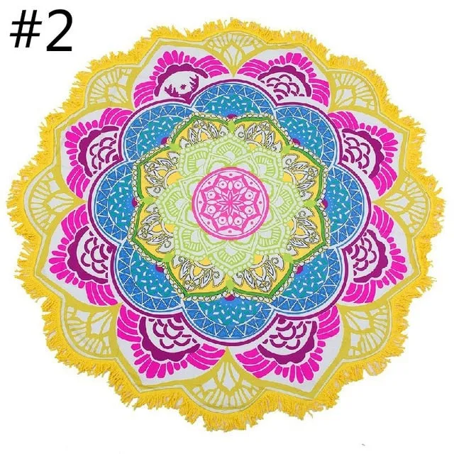 Yoga Mat Blanket Wall Hanging Tapestry Round Indian Mandala Fitness Beach Towel Sunblock Lotus Bohemian Sports Yoga Blanket