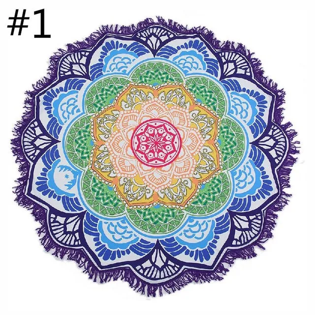 Yoga Mat Blanket Wall Hanging Tapestry Round Indian Mandala Fitness Beach Towel Sunblock Lotus Bohemian Sports Yoga Blanket