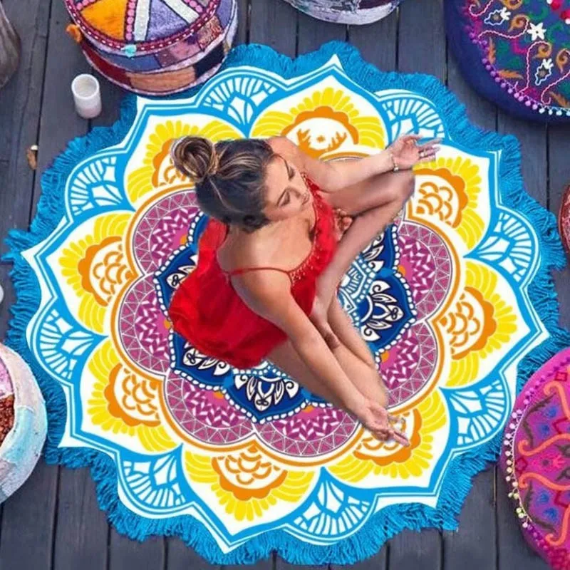 Yoga Mat Blanket Wall Hanging Tapestry Round Indian Mandala Fitness Beach Towel Sunblock Lotus Bohemian Sports Yoga Blanket